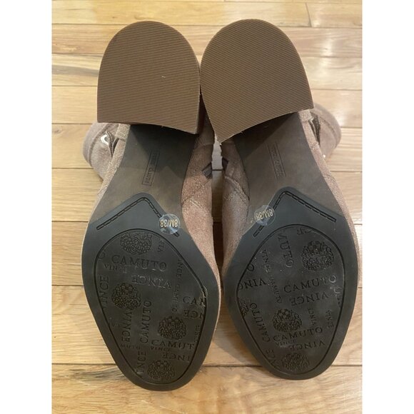 Vince Camuto Ankle Boot Simlee Wild Mushroom Heel Leather Suede Bootie Size 8 38 - Picture 6 of 7